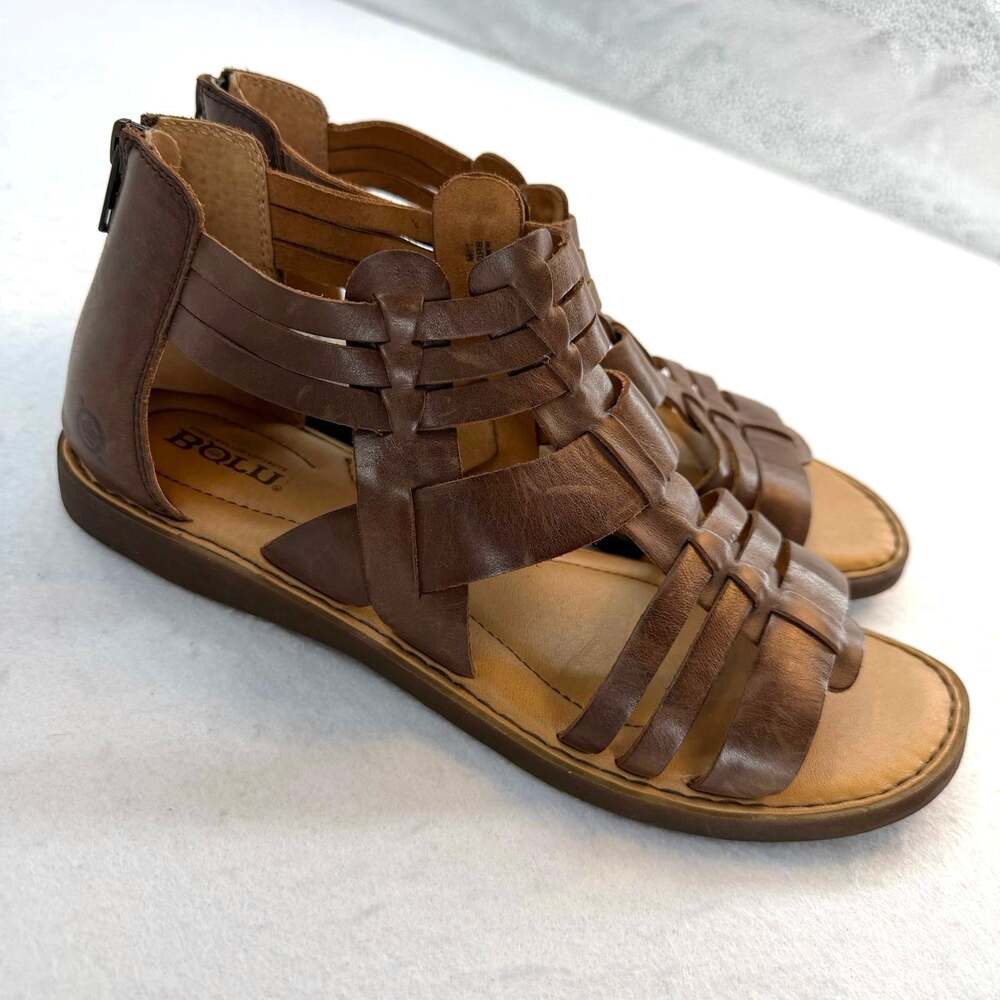 Born Iwa Brown Leather Gladiator Sandals Woven Cage Ankle Zip Flat Comfort⁠ 11M